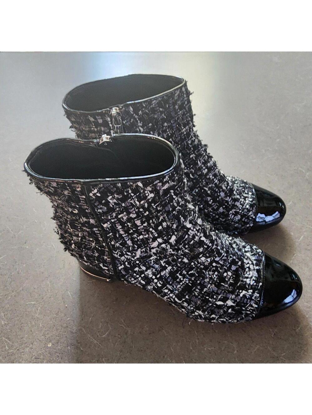 Michael Kors Marcie Tweed Patent Leather Ankle Boots Black White Size 8M